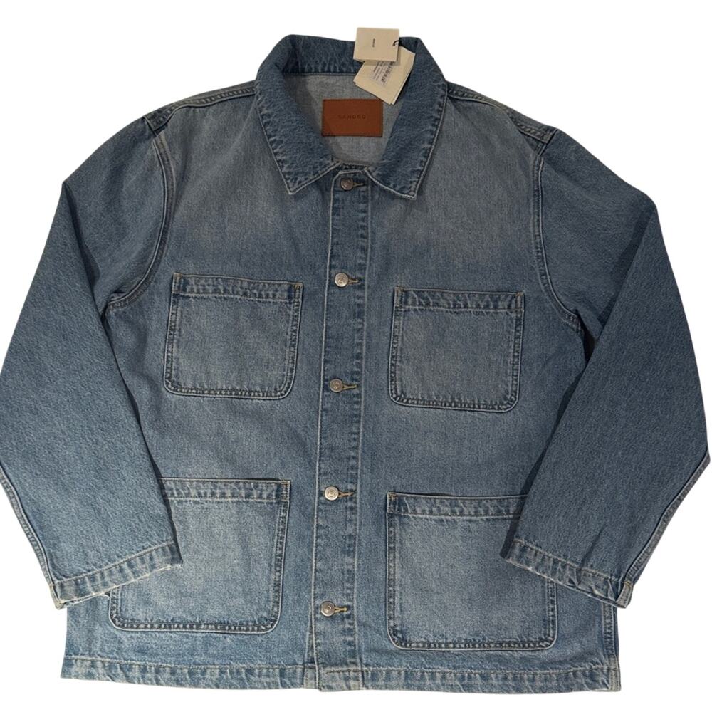 Sandro Paris Denim Worker Jacket – Light Wash Chore Jacket – NWT - Picture 2 of 12